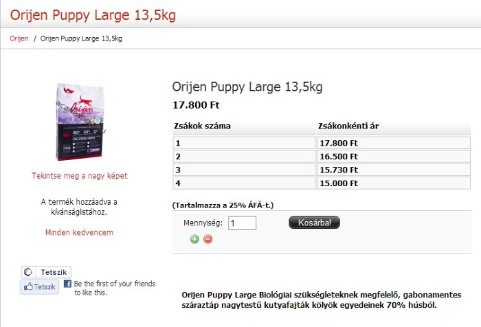 Orijen Puppy Large Breed 13,5 kg - többzsákos árak Orijen Puppy Large Breed 13,5 kg - többzsákos árak